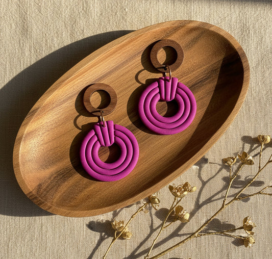 Silvia Dangles in Fuchsia with Walnut Wood Stud