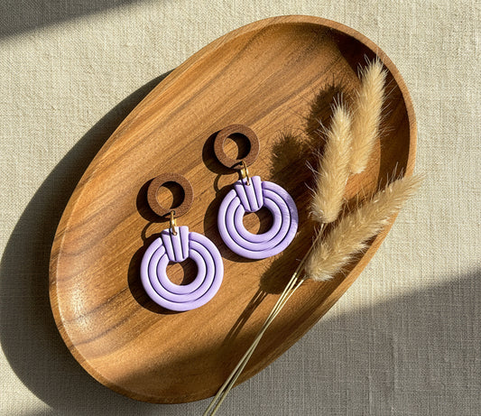 Silvia Dangles in Lavender Blue with Walnut Wood Stud