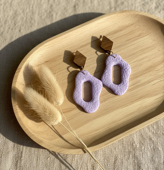 Silvia Dangles in Lavender Blue with Walnut Wood Stud