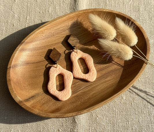 Silvia Dangles in Peach with Walnut Wood Stud