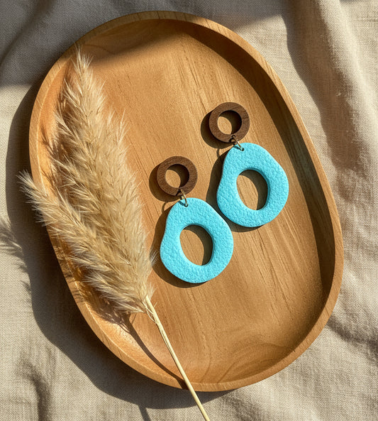 Silvia Dangles in Tuquoise with Walnut Wood Stud