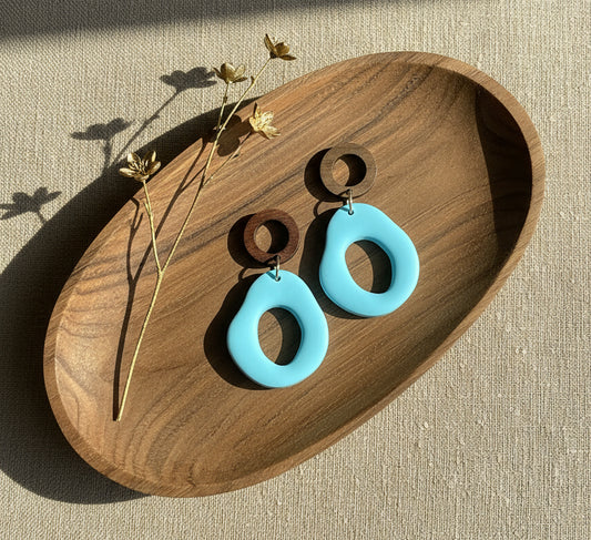 Silvia Dangles in Turquoise with Walnut Wood Stud