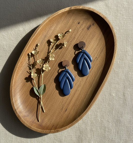 Silva Dangles in Navy Blue with Walnut Wood Stud