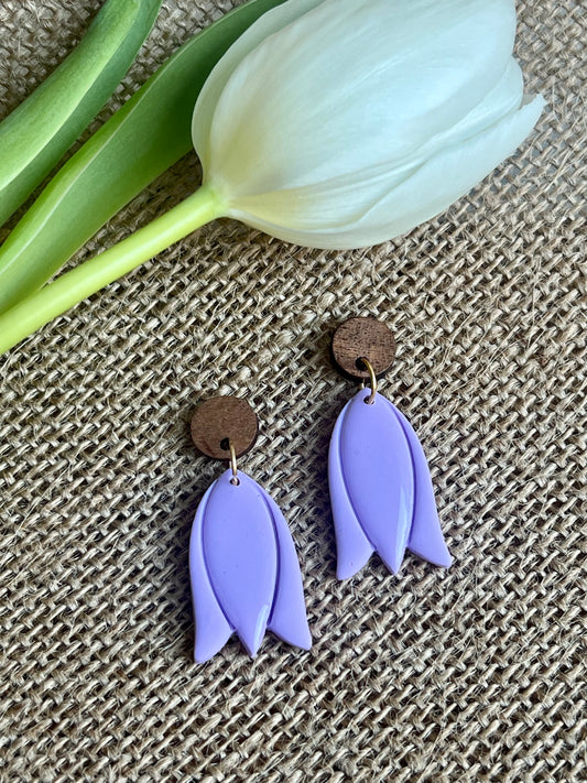 Tulips Dangles in Lavender Blue with Walnut Wood Stud