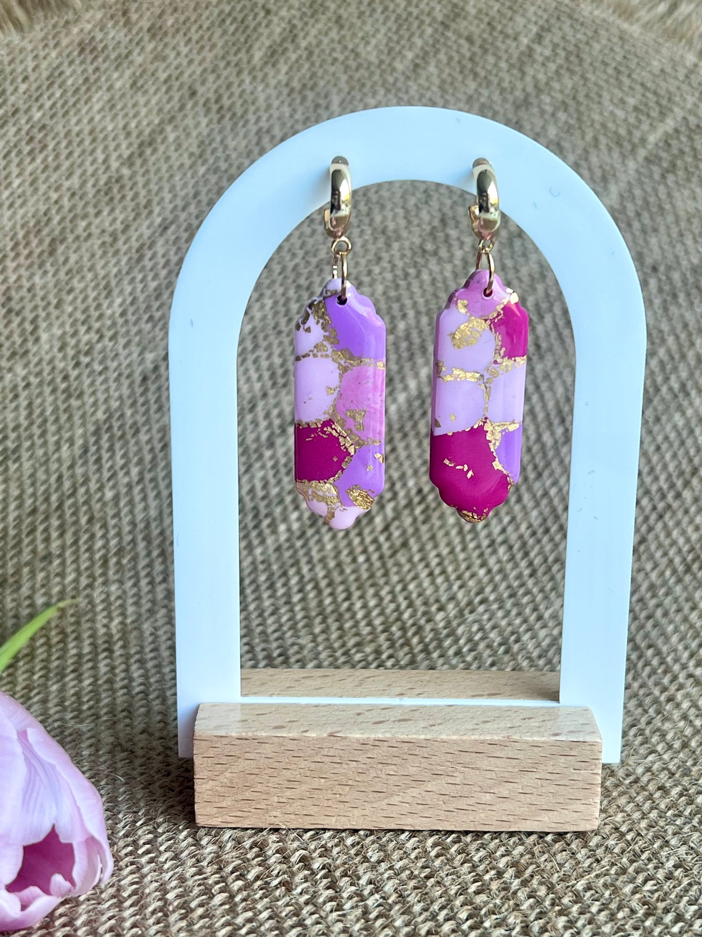 Faux Pink Marble Dangles with a Touch of Gold Glitter