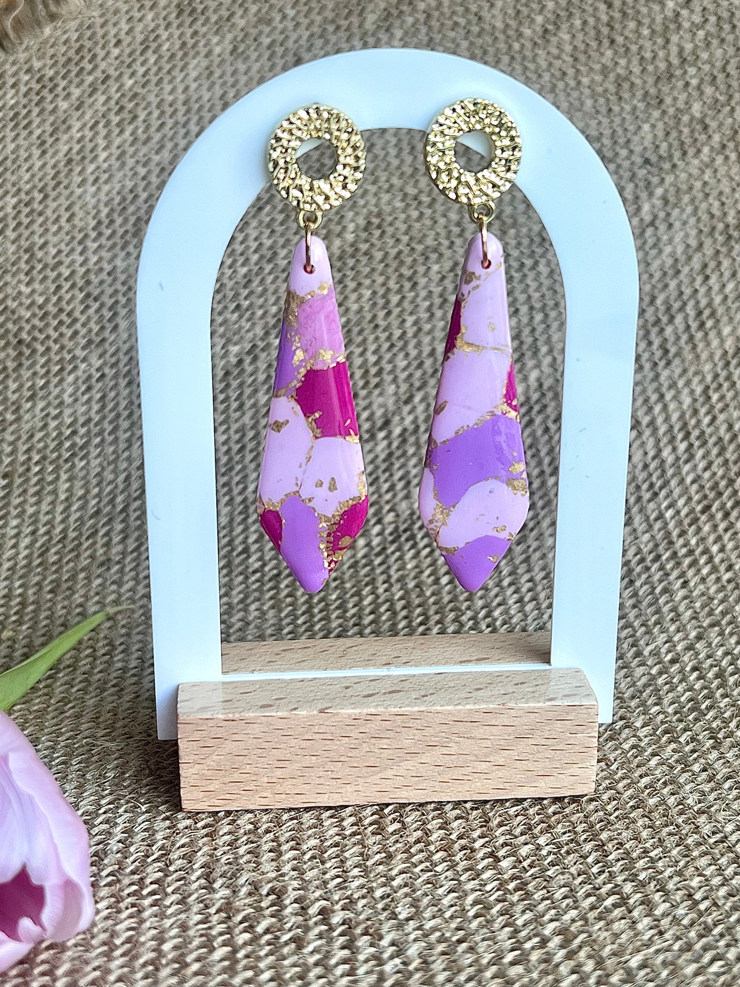 Faux Pink Marble Dangles with a Touch of Gold Glitter