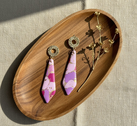 Faux Pink Marble Dangles with a Touch of Gold Glitter