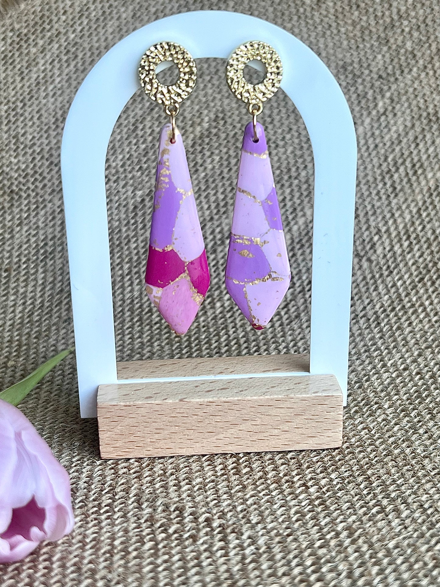 Faux Pink Marble Dangles with a Touch of Gold Glitter