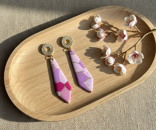 Faux Pink Marble Dangles with a Touch of Gold Glitter