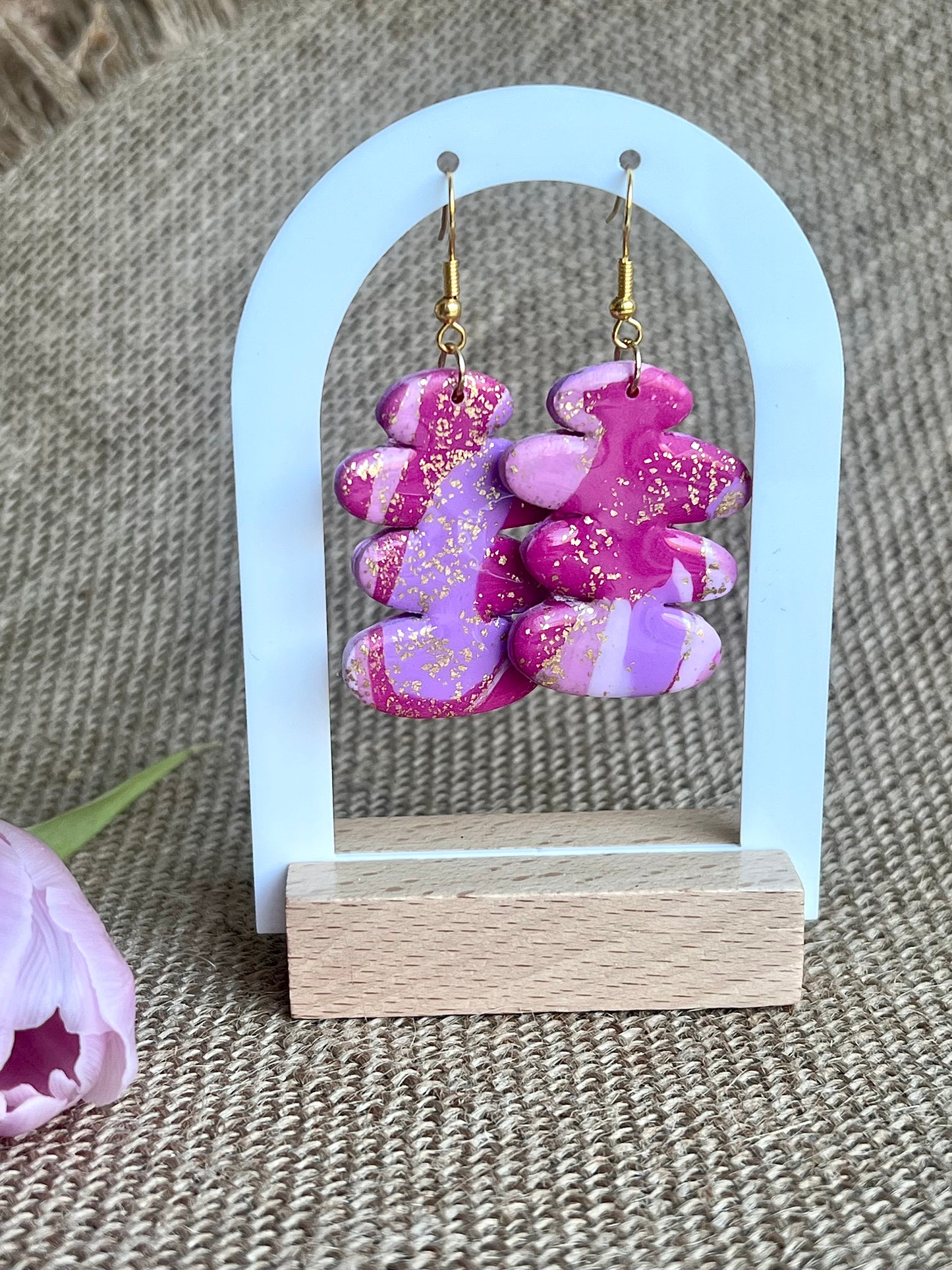 Faux Pink Marble Dangles with a Touch of Gold Glitter