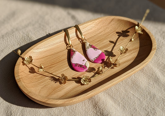 Faux Pink Marble Dangles with a Touch of Gold Glitter