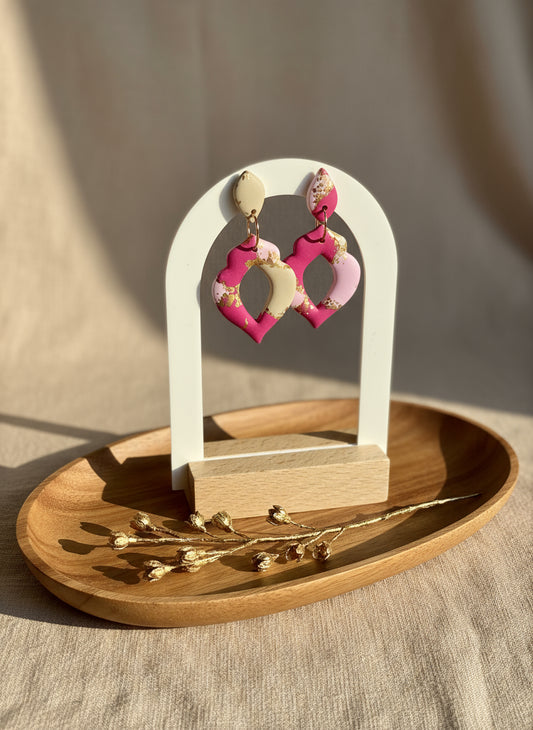 Faux Pink Marble Dangles with a Touch of Gold Glittert