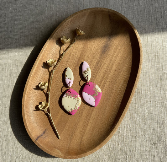 Faux Pink Marble Dangles with a Touch of Gold Glitter