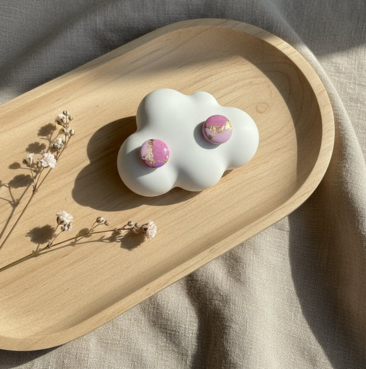 Faux Pink Marble Studs with a Touch of Gold