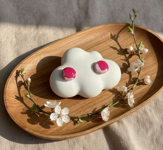 Faux Pink Marble Studs with a Touch of Gold