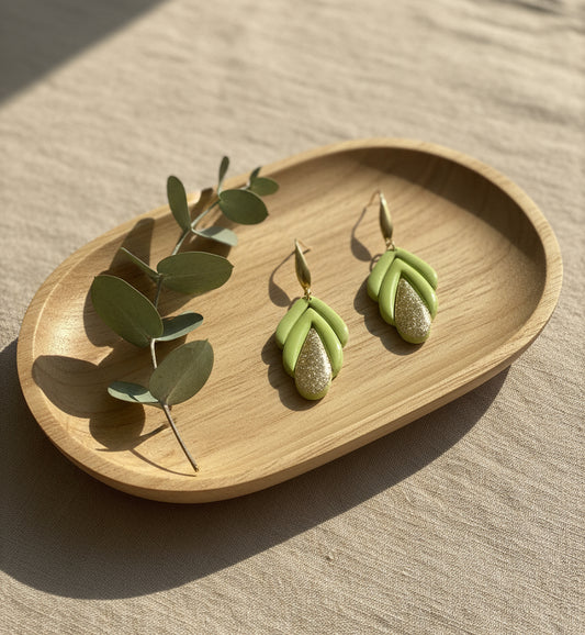 Spring Dangles in Olive Green Color with a Touch of Glitter