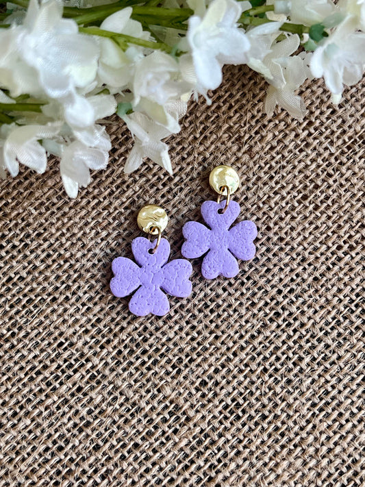 Textured Clovers Dangles in Lavender Blue Color