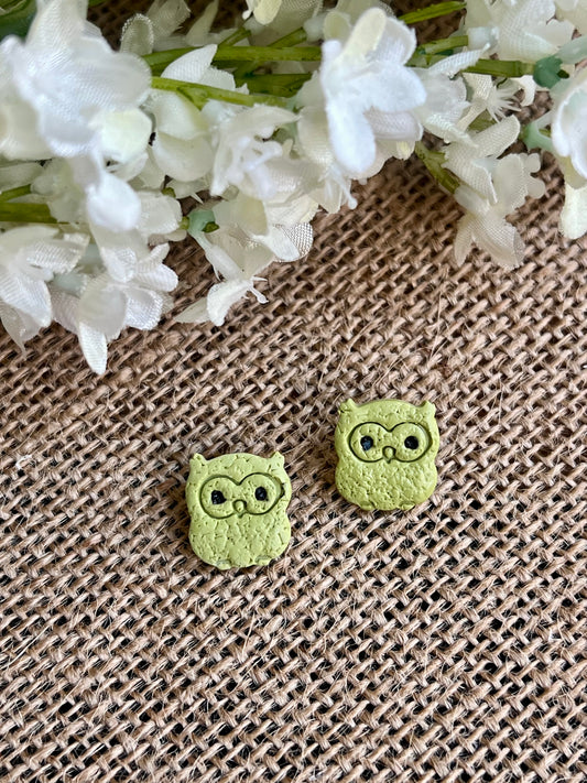 Owls Shape Studs in Olive Green Color