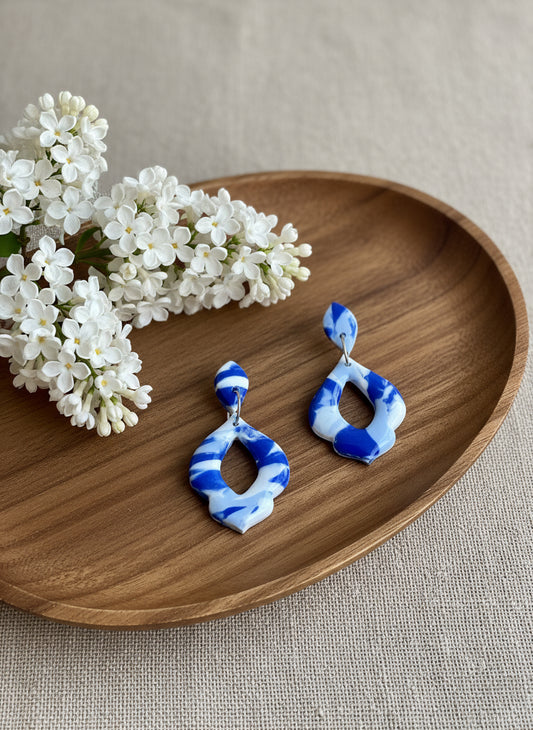 Dangle Earrings in Faux Blue Marble Effects