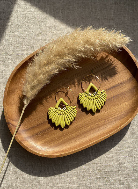 Boho Style Earrings in Olive Green