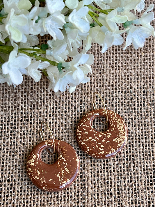 Donut Shape Earrings in Brown with a Touch of Gold