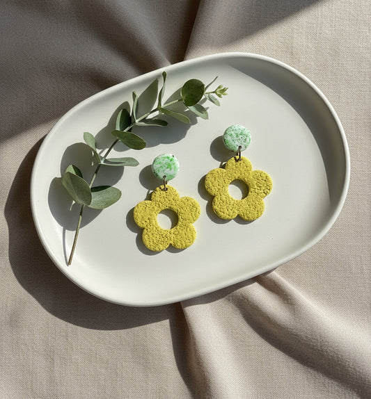 Floral Dangle Earrings in Olive Green