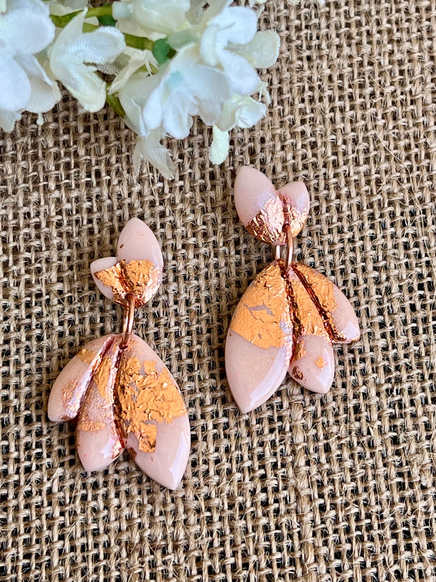 Dangle Earrings in Peach Color with Copper Details