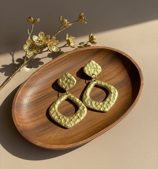 Dangle Earrings with Hammered Gold Texture