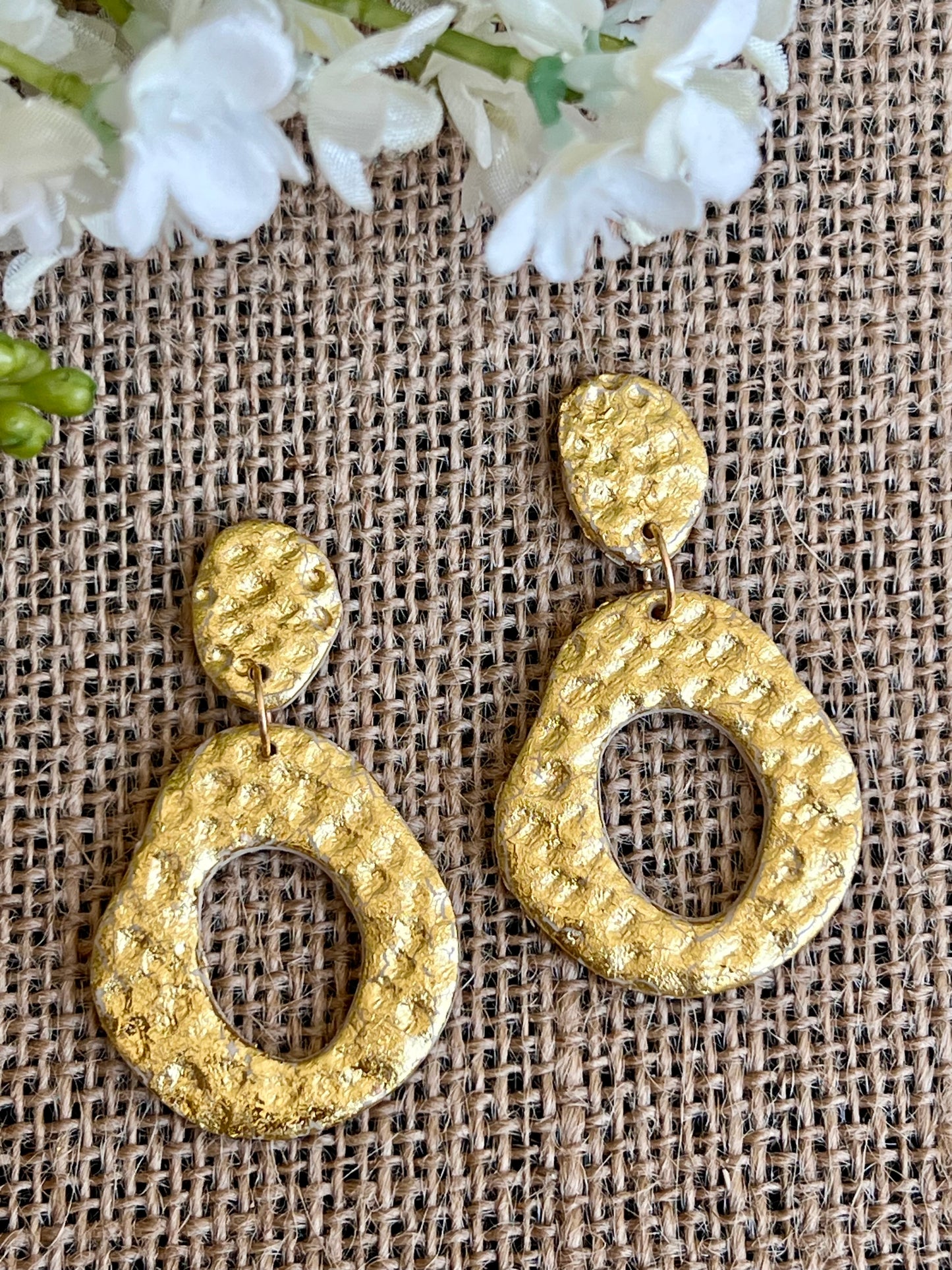 Dangle Earrings with Hammered Gold Texture