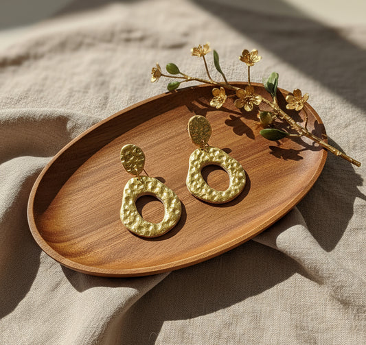Dangle Earrings with Hammered Gold Texture