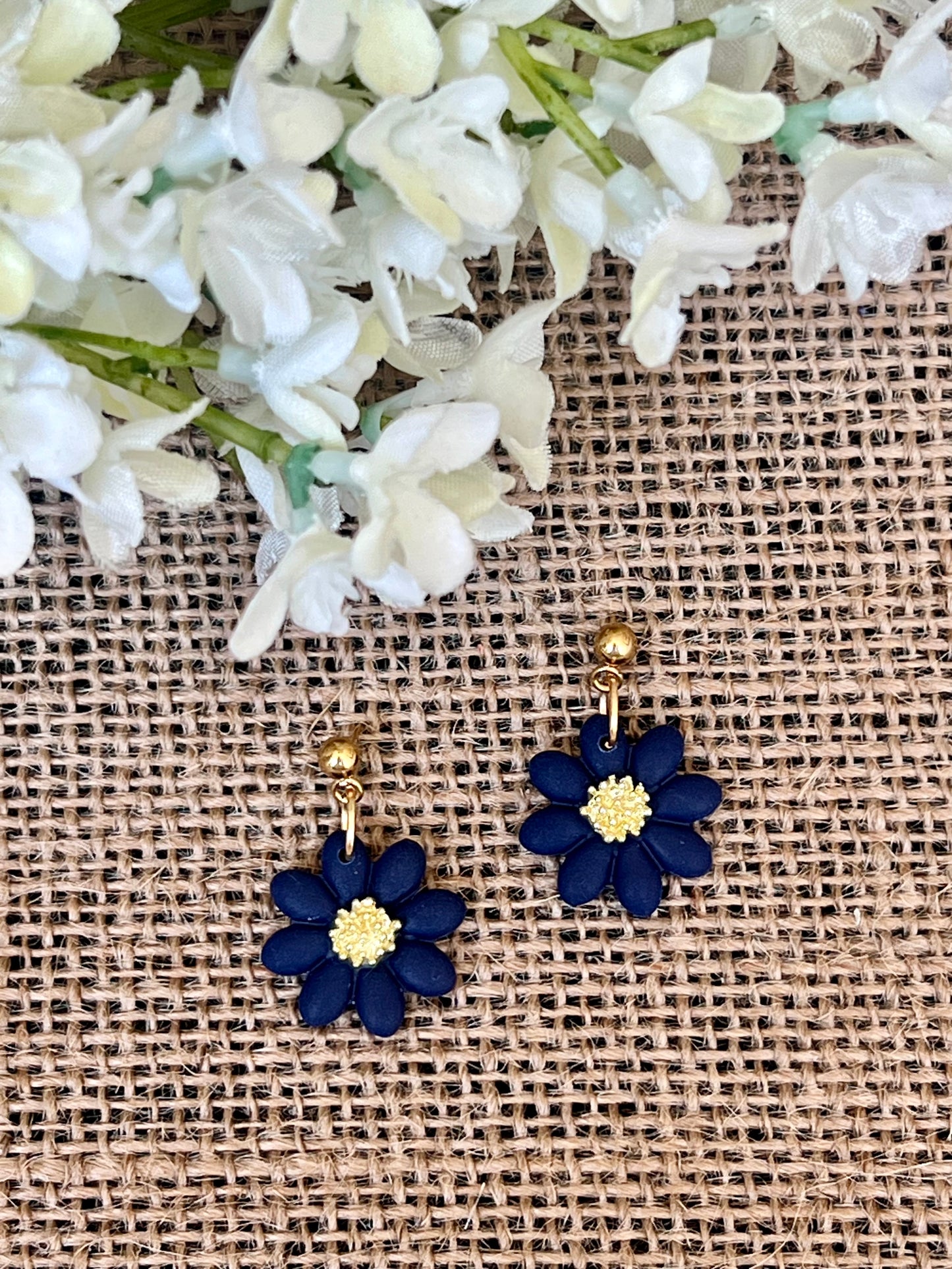 Daisy Earrings in Navy Blue