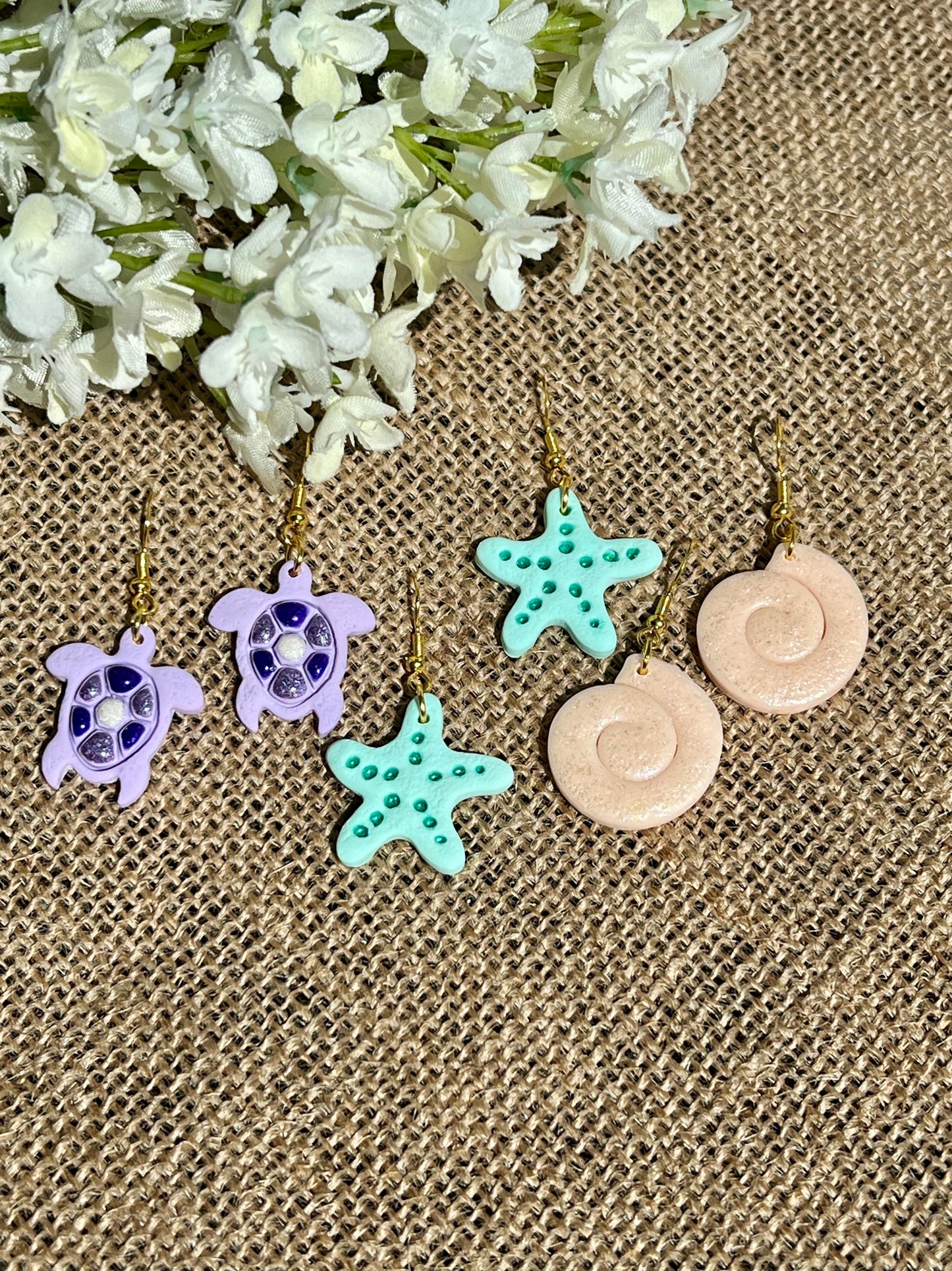 Set of 3 Summer Earrings Turtles and Shells