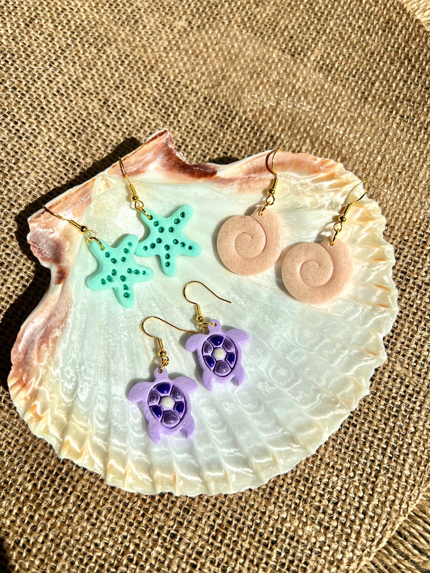 Set of 3 Summer Earrings Turtles and Shells