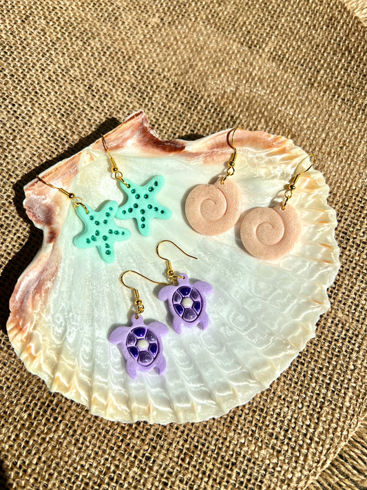 Set of 3 Summer Earrings Turtles and Shells