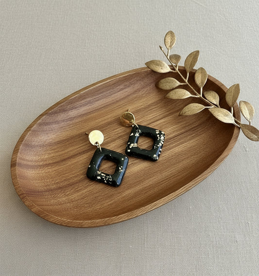 Black Dangle Earrings with a Touch of Gold