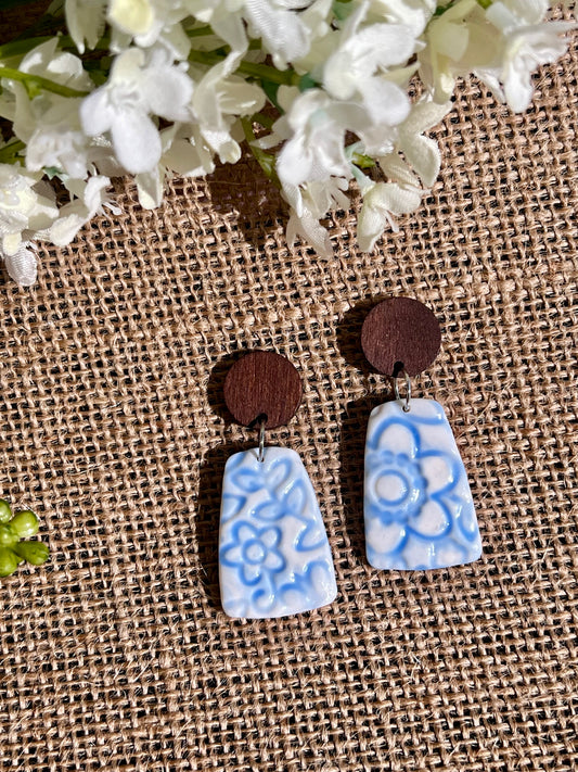 Dangles in Blue with Walnut Wood Studs