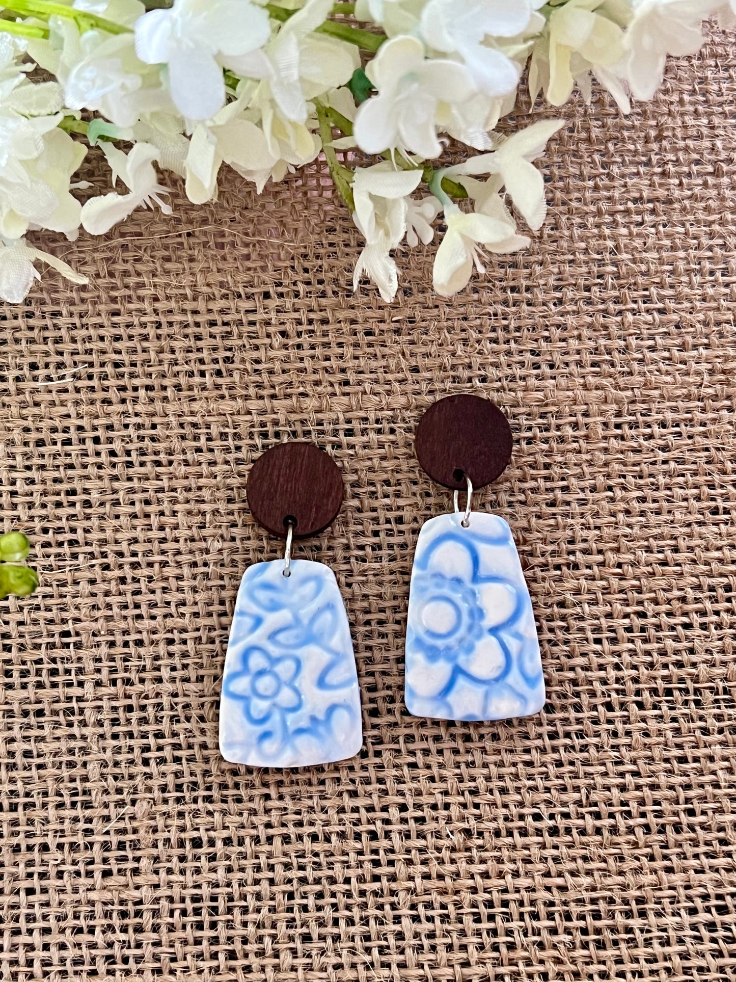 Dangles in Blue with Walnut Wood Studs