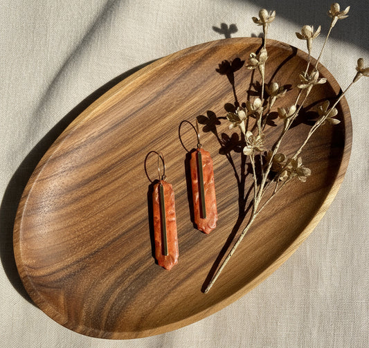 Dark Orange Hoop Earrings with Copper Effect