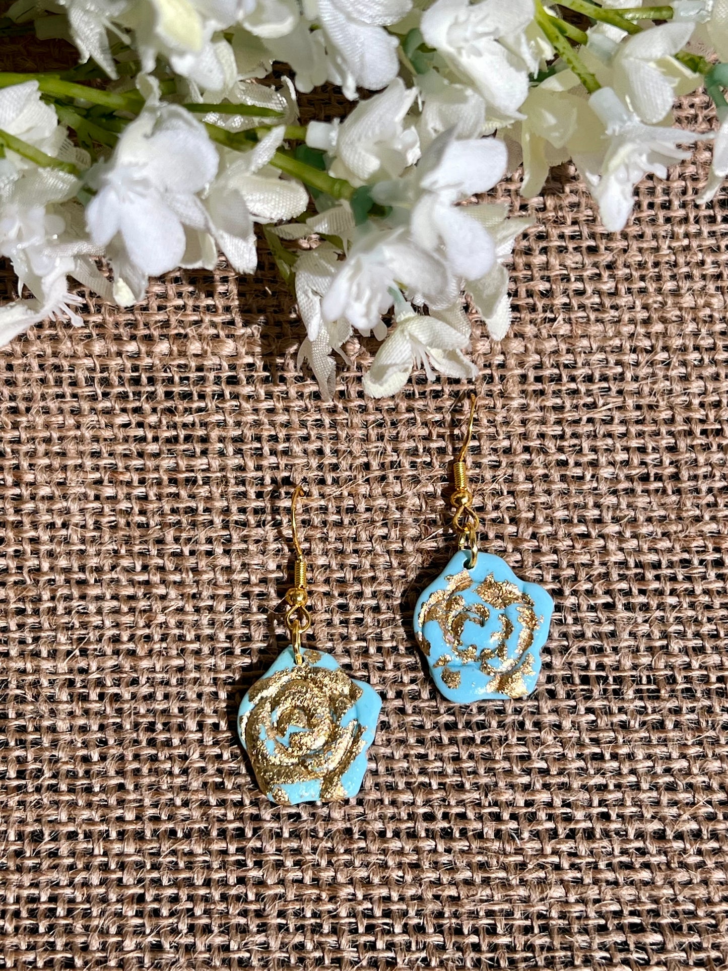 Floral Dangle Earrings in Turquoise with a Touch of Gold