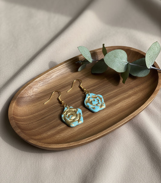 Floral Dangle Earrings in Turquoise with a Touch of Gold
