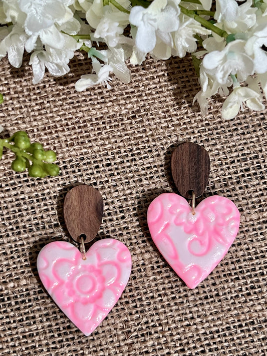 Summer Dangles in Pink with Walnut Wood Studs