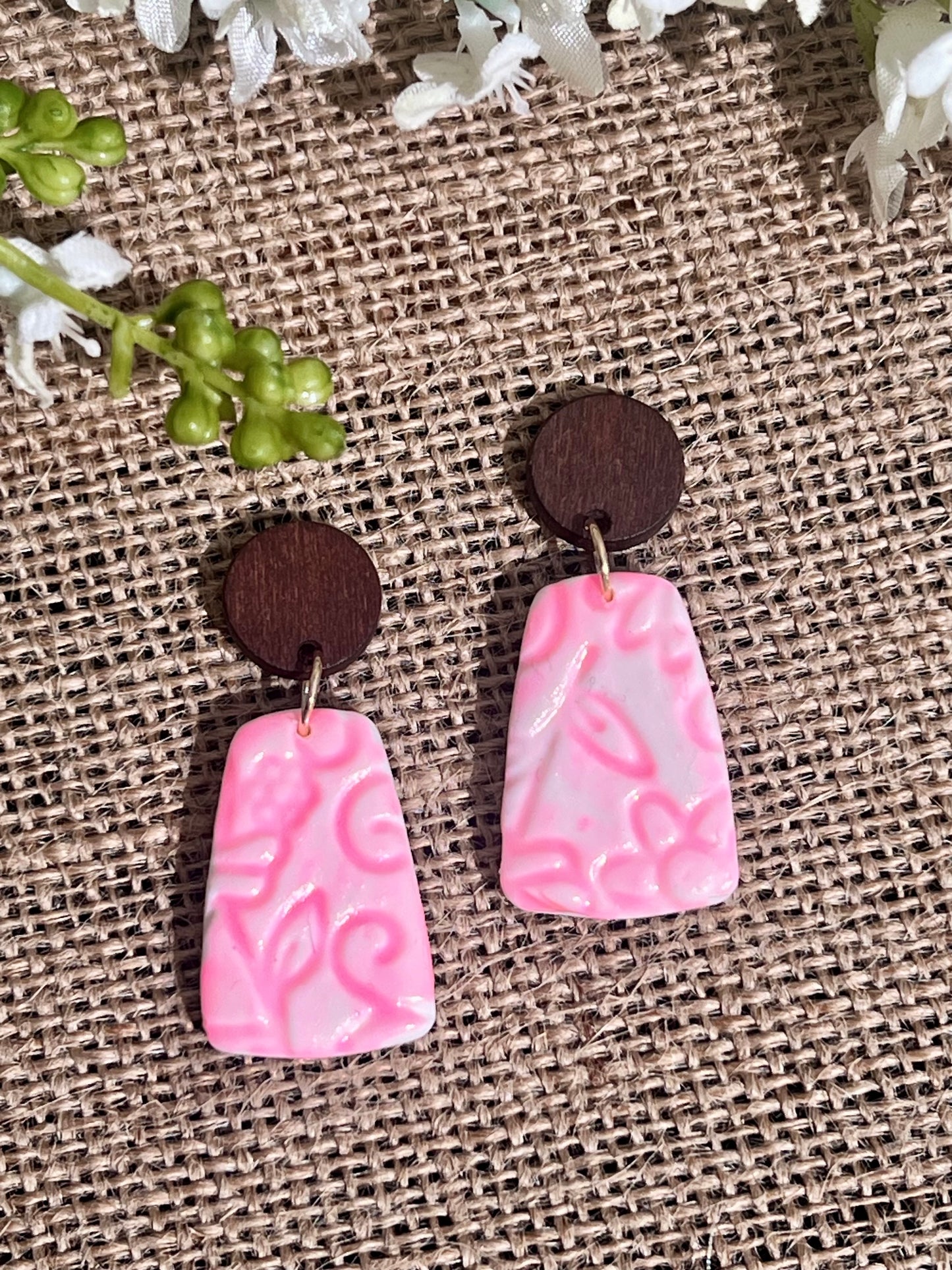 Summer Dangles in Pink with Walnut Wood Studs