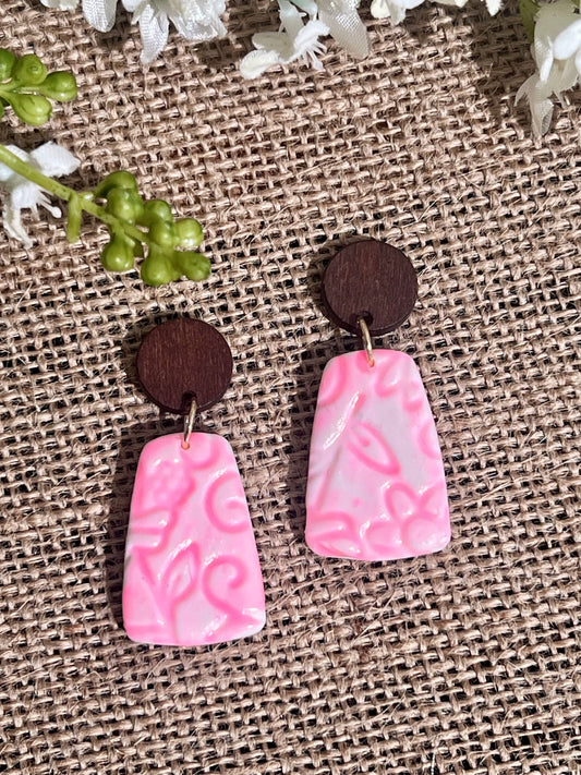 Summer Dangles in Pink with Walnut Wood Studs