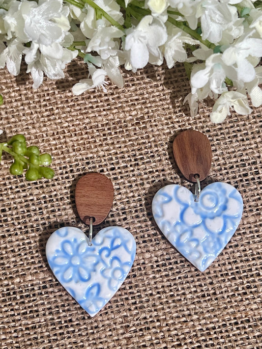 Summer Dangles in Blue with Walnut Wood Studs