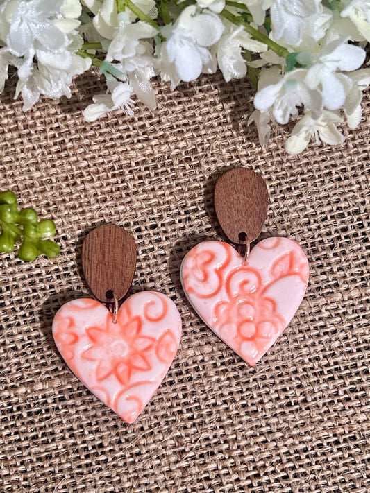 Summer Dangles in Orange with Walnut Wood Studs