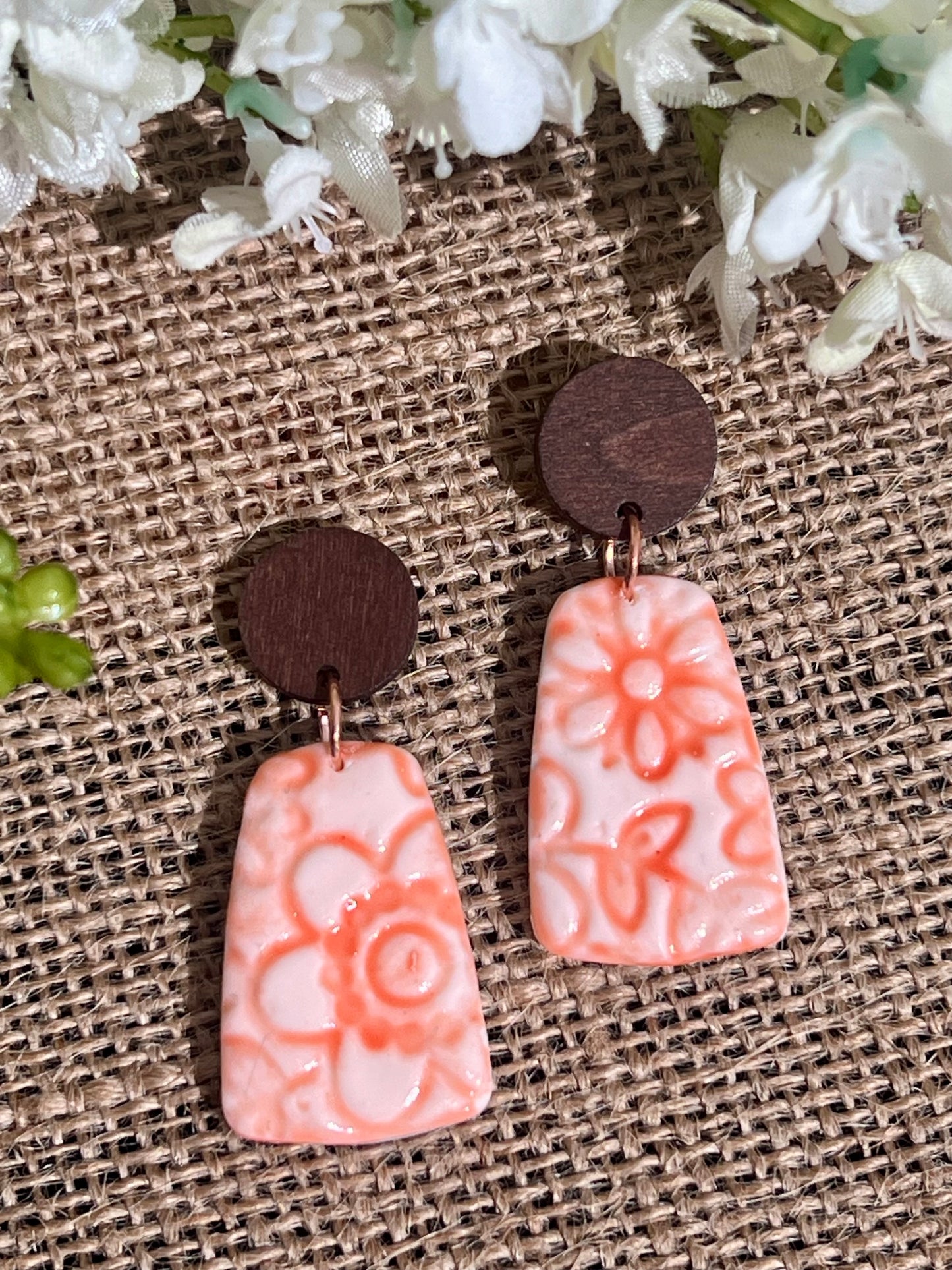 Summer Dangles in Orange with Walnut Wood Studs