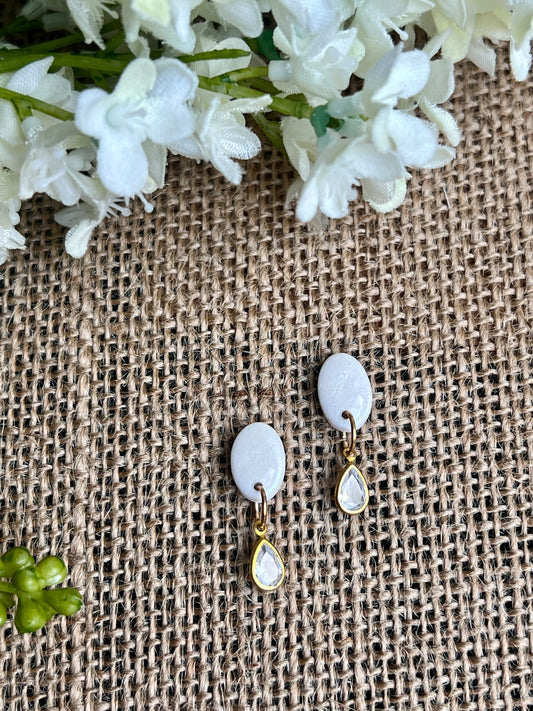 Pearly White Studs with Shiny Pendant
