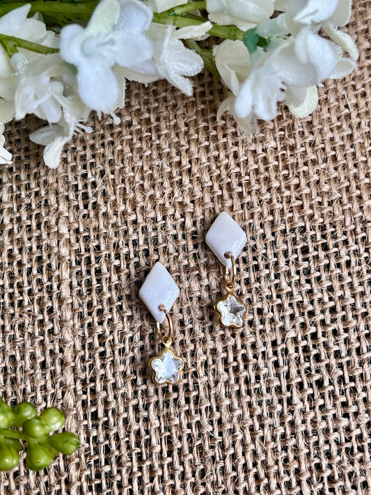 Pearly White Studs with Shiny Pendant