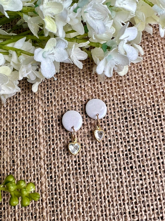 Pearly White Studs with Shiny Pendant