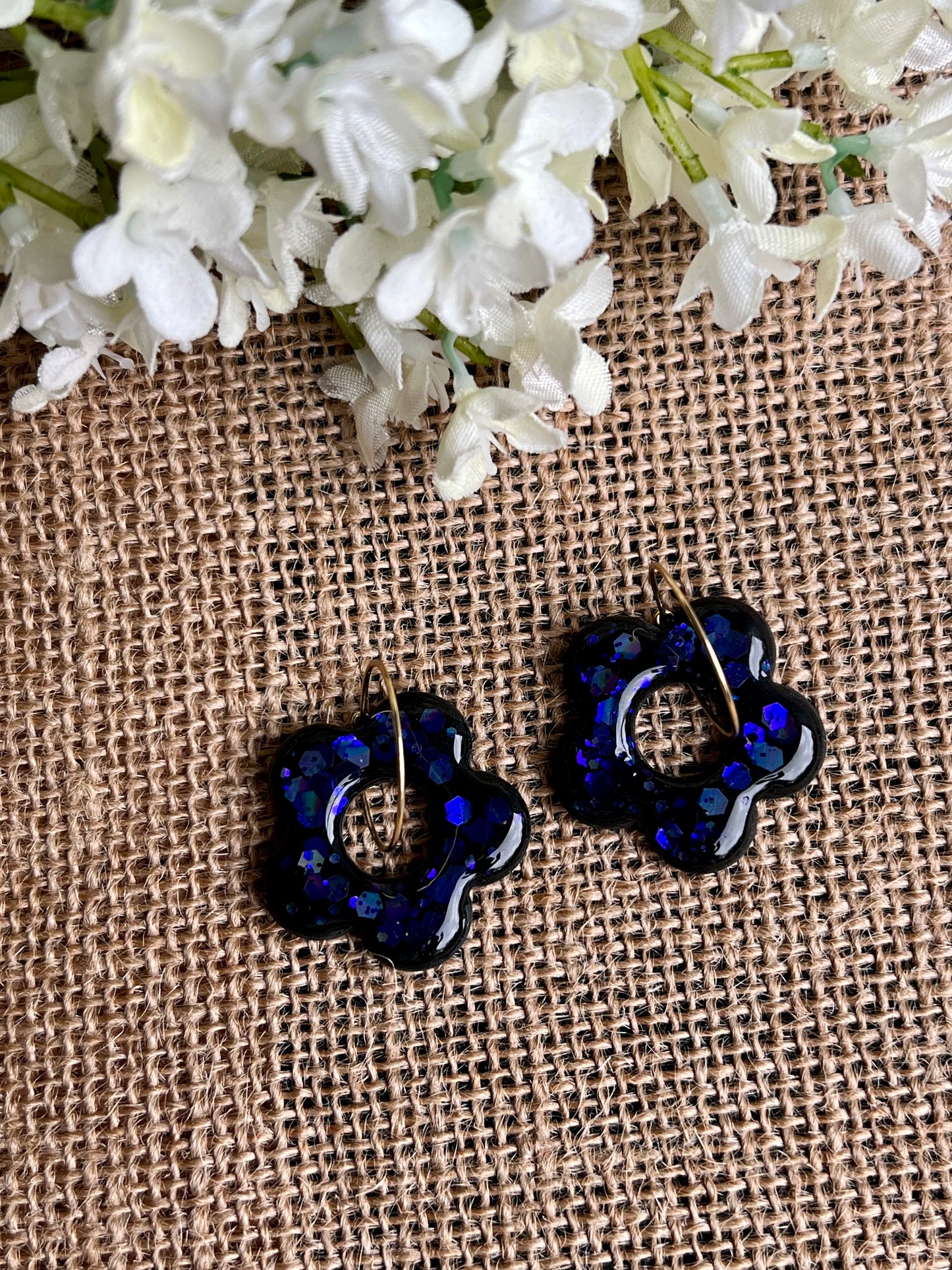 Sparkling Flowers Hoops in Purple